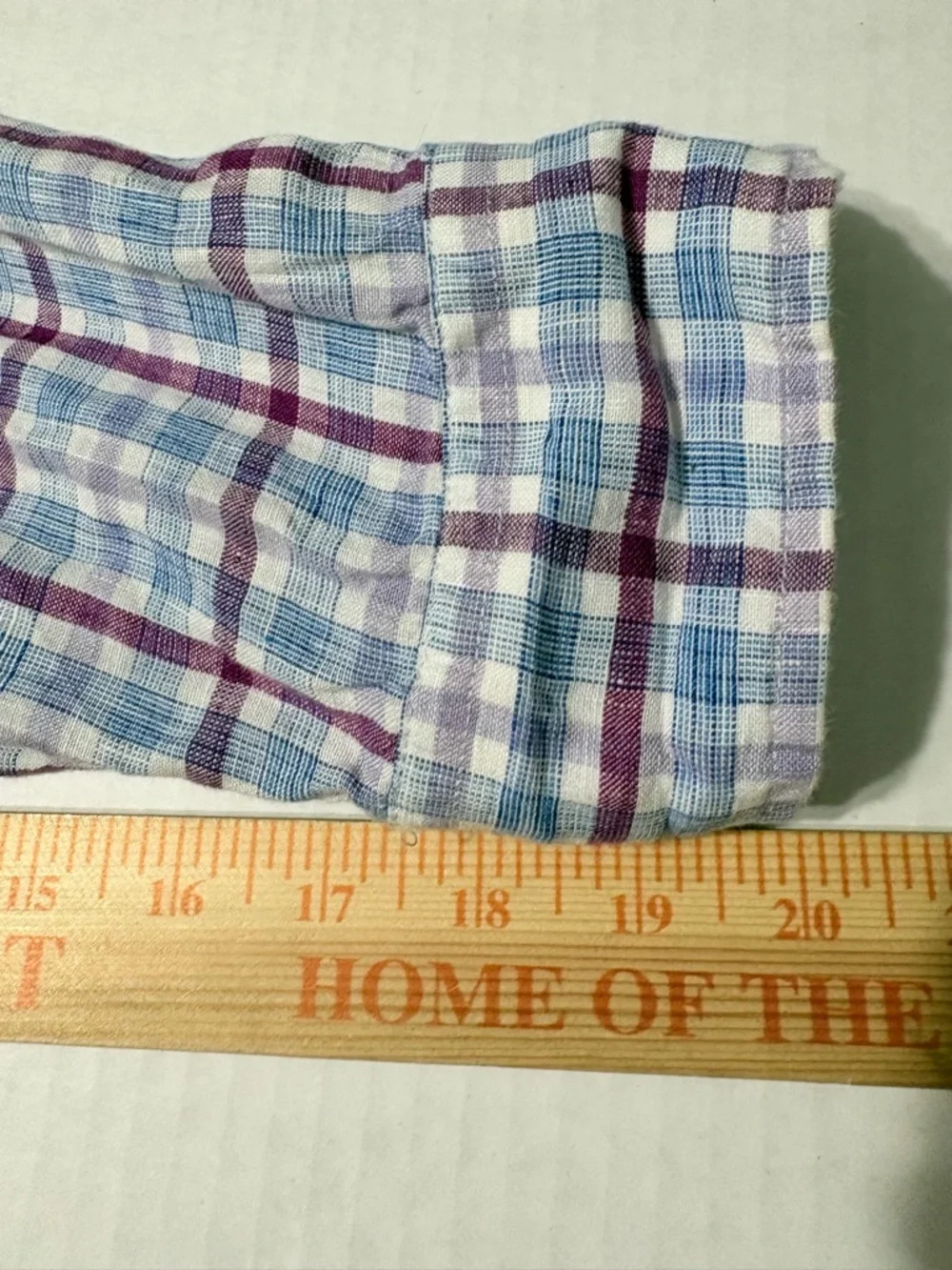 Men’s Banana Republic Linen Purple Blue Plaid Button-Down Shirt Camden Fit L